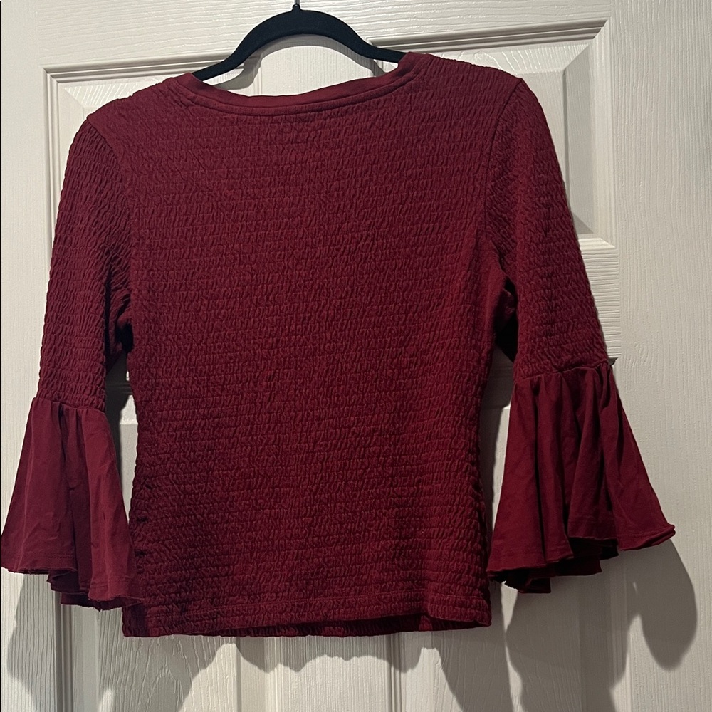 Anthropologie Burgundy Bell Sleeve Top - Picture 6 of 7